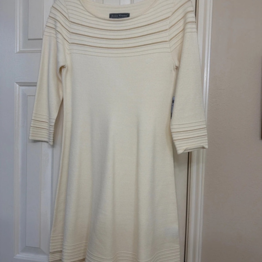 Jessica Howard Cream Midi Ribbed Yoke Dress